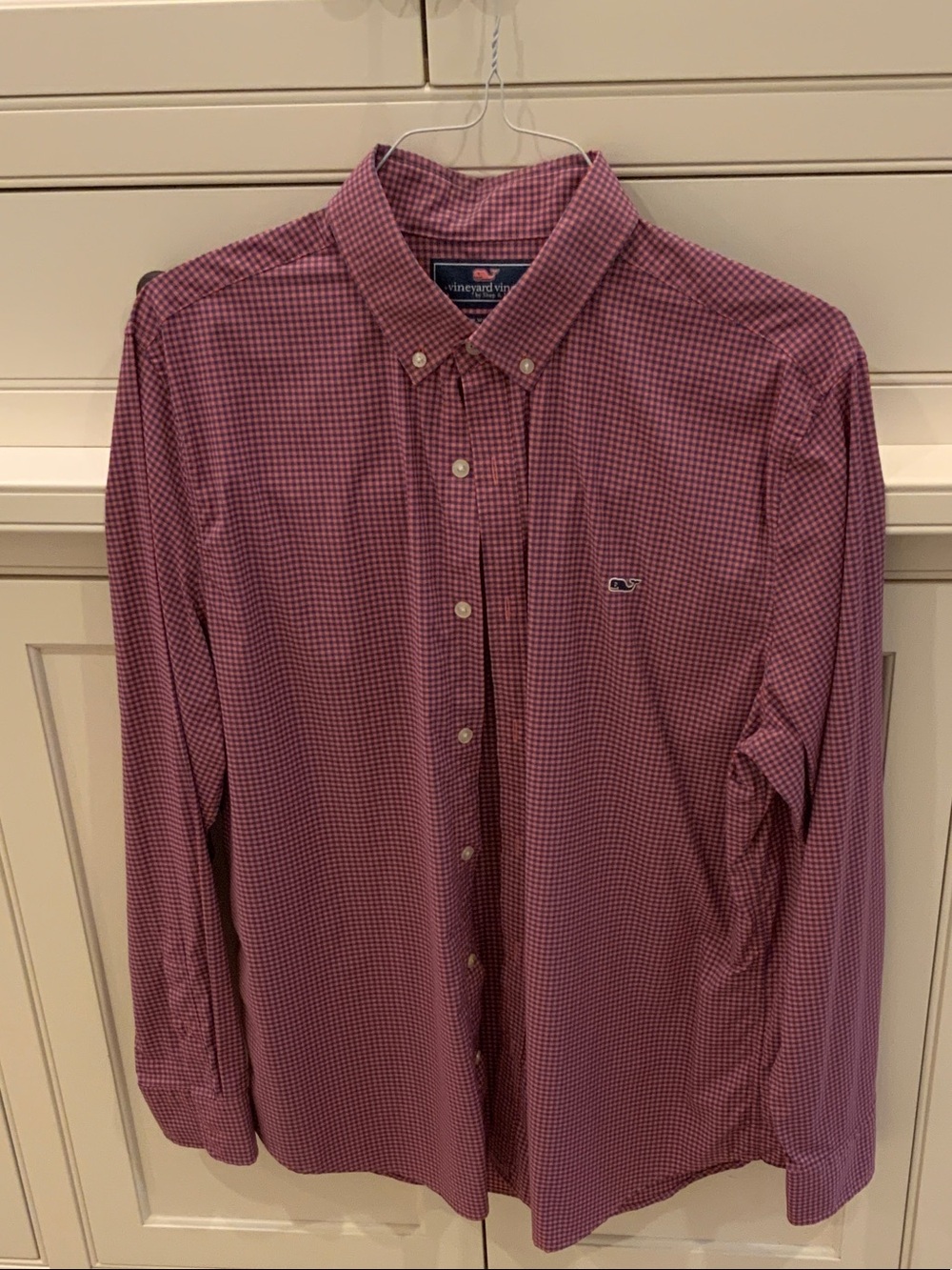 Vineyard Vines Men's Red-Pink Gingham Button-Down Shirt